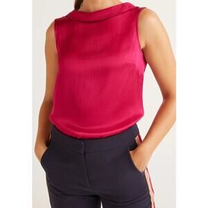 Boden Sleeveless Blouse Pink Satin Viscose High Boat Neck Sz US 10 Great!